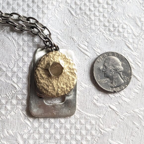 Gold and Silver Metal Geometric Necklace - Picture 8 of 10